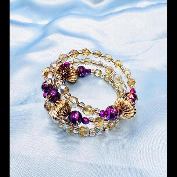 None Jewelry - LIGHT BROWN CRYSTALS, CLEAR GLASS SEPARATORS, MIXED TONE & BEADS WRAP BRACELET